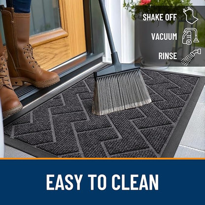 OLANLY Front Door Mat Indoor Outdoor Entrance, Waterproof All-Season, All-Weather Doormat, Sturdy Natural Rubber, Low Profile, Easy Clean Patio Porch Entryway Mat, Herringbone Brick (Grey, 71x47)