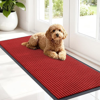 OLANLY Front Door Mat Indoor Outdoor Entrance, Waterproof Heavy Duty Doormat, Fade Resistant, Low Profile, Easy Clean Patio Porch Welcome Floor Mats for Entry, 47x17, Red