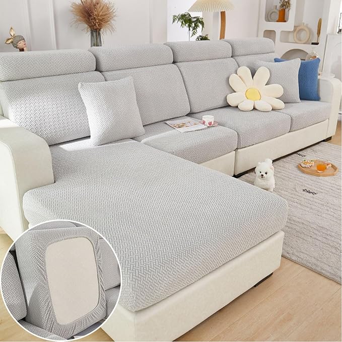 Sofa Covers Couch Covers for Sofa Pet Friendly Couch Cushion Covers Universal Sofa Covers Washable Stretch Slipcovers for Sectional Sofa (Texture Light Gray,Headrest Cover)