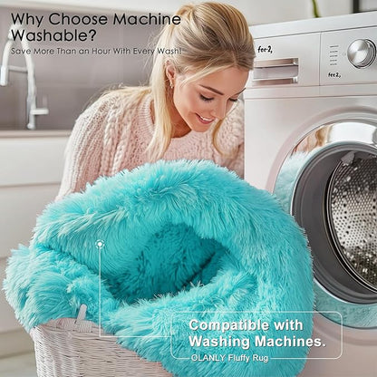 OLANLY 9x12 Machine Washable Large Area Rugs for Living Room, Bedroom, Soft Fluffy Shaggy Bedside Rug, Indoor Floor Carpet for Kids Girls and Boys, Dorms, Nursery, Home Decor Aesthetic, Teal Blue