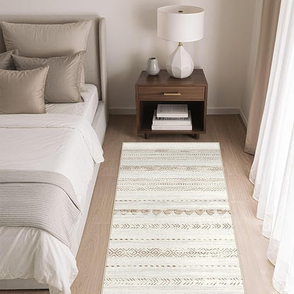 Nakagishi 2X4 Rug Washable Area Rug: Small Soft Boho Farmhouse Neutral Moroccan Non Slip Indoor Low Pile Accent Floor Throw Carpet for Bedroom Bathroom Entryway Kitchen Hallway Closet Home Door-Brown