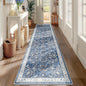 Yamaziot Washable Runner Rug 2x8 – Non Slip Boho Floral Hallway Runner Rug with Rubber Backing, Low Pile Wool Distressed Carpet for Kitchen, Laundry, Bedroom, Entrance, Blue