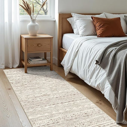 Ksrau 2x5 Hallway Runner Rug - Moroccan Non Slip Long Rug for Entryway Soft Low-Pile Washable Neutral Rugs for Kitchen Small Waterproof Indoor Floor Carpet for Bedroom Bathroom Laundry 2x5 Beige