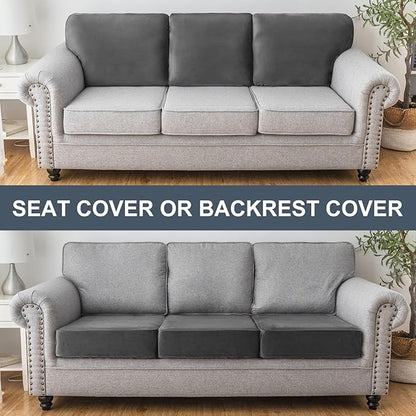 Couch Cover Stretch Velvet Sofa Cushion Cover 2-Piece - Elastic Washable Slipcover for Seat or Backrest, Couch Seat Covers for Sofas (Grey)