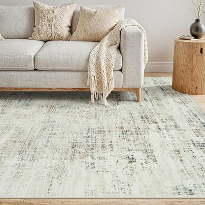 10x12 Area Rugs for Living Room Washable Rug: Anti-Skid Abstract Modern Living Room Rug Soft Thin Carpets Indoor Floor Non-Shedding Carpet for Bedroom Dining Farmhouse Nursery Gray White Blue