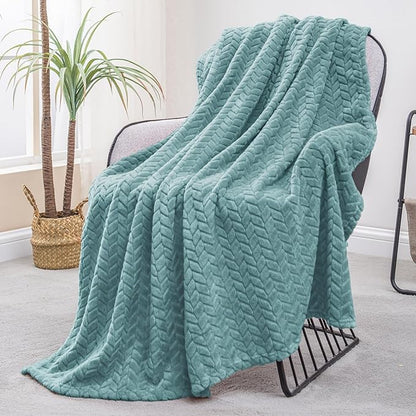 Exclusivo Mezcla Fleece Throw Blanket for Couch and Bed, 50x70 Inches Soft Cozy Jacquard Flannel Blankets, Lightweight Fuzzy Plush Warm Throws for Women, Celadon