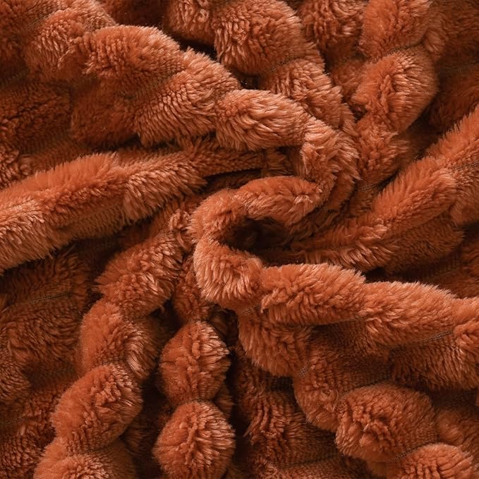 Puncuntex Burnt Orange Throw Blanket 60"×80" inches Fuzzy 3D Jacquard Decorative Flannel Fleece Super Soft Plush Cozy Blanket for Couch Sofa Chair Lightweight