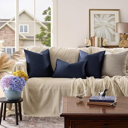 GIGIZAZA Navy Blue Velvet Pillow Covers 20x20,Square Solid Throw Pillow Covers Decorative Modern Pillows Big Vintage Cases for Couch Pack of 2