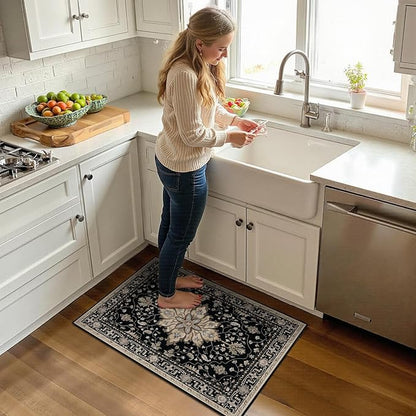 RELEANY Area Rugs 2'x3' Kitchen Rugs Entry Rug Small Rugs for Entryway Kitchen Bathroom Door Mat Indoor Entrance,Washable Non Slip, Black Brown Neutral Dark Tan