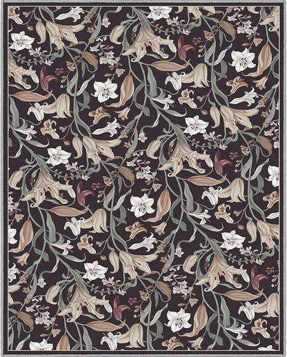Area Rug 8x10 Vintage Rug Traditional Mat,Non Slip Indoor Boho Area Rug Carpet Home Décor for Entryway, Bedroom, Dining Room (Dark Floral)