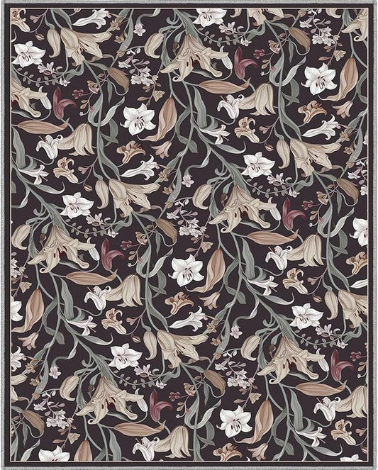 Area Rug 8x10 Vintage Rug Traditional Mat,Non Slip Indoor Boho Area Rug Carpet Home Décor for Entryway, Bedroom, Dining Room (Dark Floral)