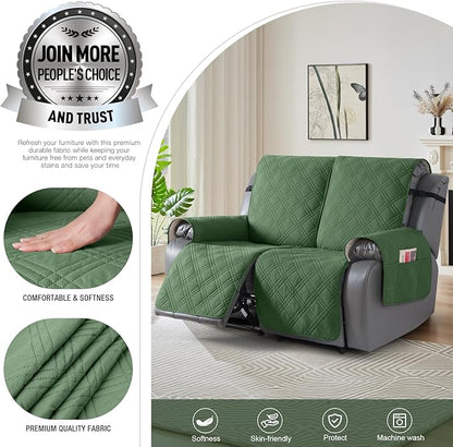 TAOCOCO 100% Waterproof Loveseat Recliner Covers 2 Seater, Split Loveseat Covers for Reclining loveseat, Non Slip Reclining Couch Cover with Double Straps for Kids, Pets(2 Seater, Vine Green)