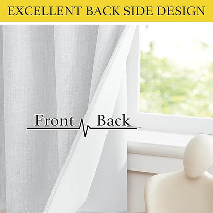 NICETOWN Faux Linen Greyish White Room Darkening Curtain Valances 36 inches Long, Grommet Energy Saving Thermal Window Tiers Short Curtains for Living Room/Bedroom, W34 x L36, 2 Panels