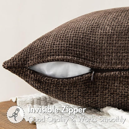 MIULEE Pack of 2 Couch Throw Pillow Covers 20x20 Inch Neutral Dark Brown Boho Accent Decorative Pillow Covers Soft Chenille Farmhouse Cushion Covers for Home Decor Bed Sofa Living Room