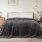 Exclusivo Mezcla Queen Size Flannel Fleece Blanket, Super Soft Striped Jacquard Bed Blanket, Lightweight Fuzzy Cozy for All Seasons, 90x90 Inches, Dark Grey