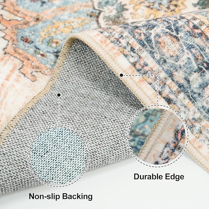 TOPRUUG Washable 3x7 Runner Rug: 7ft Non-Slip Stain Resistant Rugs for Hallway Durable Light Weight Blue Kitchen Mat Ultra Thin Soft Low-Pile Floor Mat for Bedroom Entryway Home Decor (Blue, 3X7)