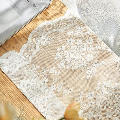 YJ YANJUN Vintage Lace Curtains 54 Inch Length- Victorian Floral Pattern Ivory Short Sheer Curtain Panels for Living Room Bedroom, Country Light Filtering Drapes, Set of 2 52W x 54L Cream