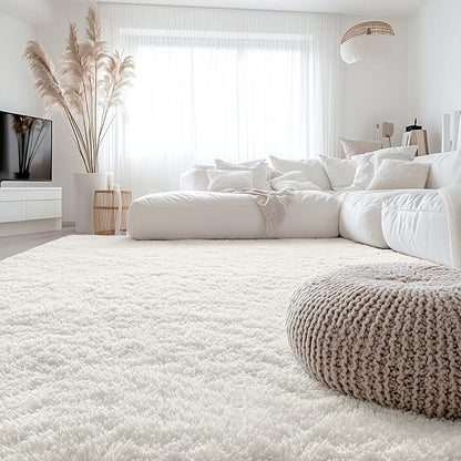 OLANLY 7x8 Machine Washable Large Area Rugs for Living Room, Bedroom, Soft Fluffy Shaggy Bedside Rug, Indoor Floor Carpet for Kids Girls and Boys, Dorms, Nursery, Home Decor Aesthetic, Ivory