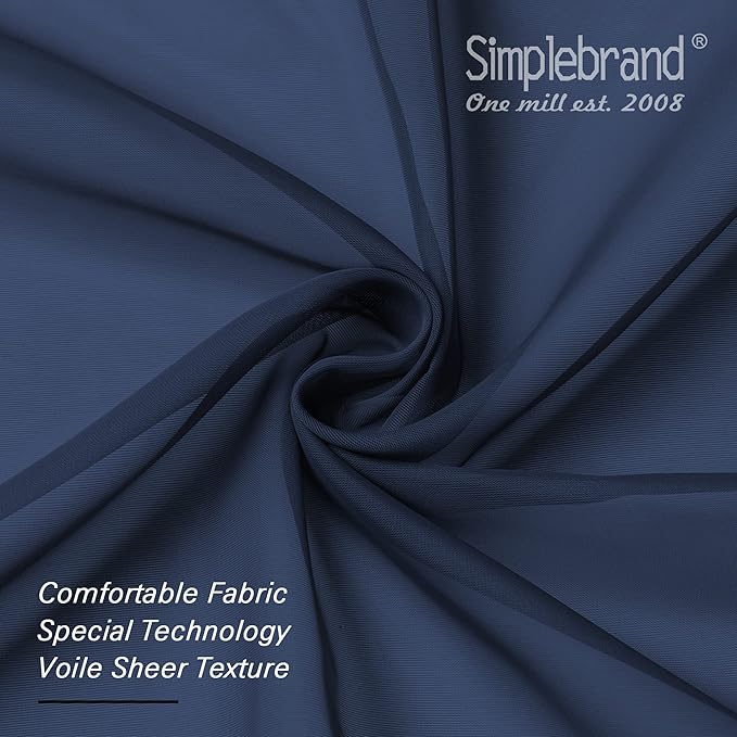 Simplebrand Sheer Curtains 72 Inches Long 2 Panels for Living Room, Dual Rod Pockets Airy Window Treatments Voile Curtains Sheer Panels Lightweight for Front Back Patio Glass Door, Navy, 42" Width