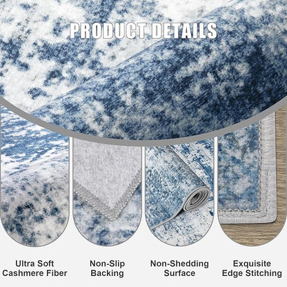 10x14 Area Rug Living Room Rug: Washable Modern Abstract Soft Thin Rug Indoor Floor No Slip Stain Resistant Carpet for Bedroom Dining Room Farmhouse Nursery Home Office - Blue