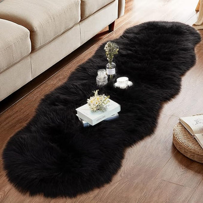 Ciicool Ultra Soft Faux Sheepskin Fur Rug Fluffy Rug for Bedroom Fuzzy Carpet for Living Room Kid's Room Nursery Decor, Black 2 x 6 Feet