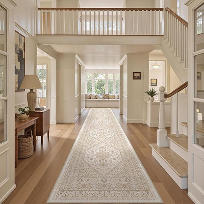 zesthome Washable Runner Rug 2.5x14 - Stain Resistant Entryway Rug,Ultra-Thin Kitchen Rugs, Anti Slip Backing Runner Rugs for Entrance Laundry Room Indoor Hallway (Cream/Beige,2.5'x14')