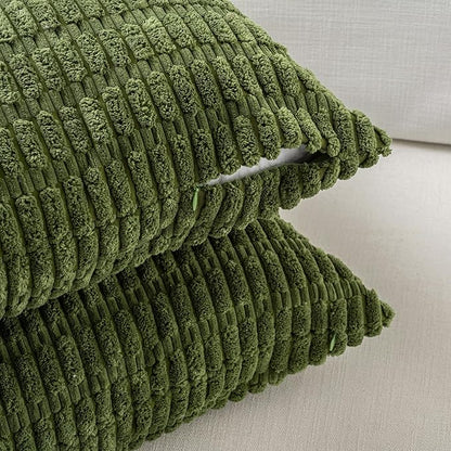 Fancy Homi Set of 4 Green Lumbar Rectangle Decorative Throw Pillow Covers 12x20 Inch for Couch Bed Chair, Aesthetic Boho Room Decor, Soft Fuzzy Thick Corduroy Textured Cushion Case 30x50cm