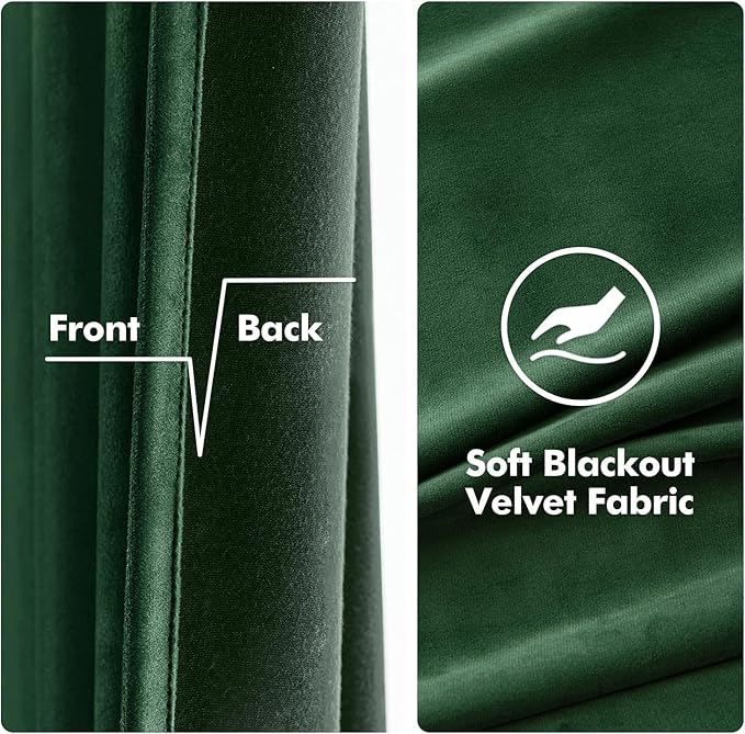 MIULEE Christmas Velvet Curtains Emerald Green Elegant Grommet Curtains Thermal Insulated Soundproof Room Darkening Curtains/Drapes for Classical Living Room Bedroom Decor 52 x 63 Inch Set of 2