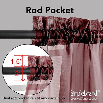 Simplebrand Red Sheer Curtains 63 Inch Length 2 Panels, Rod Pocket Solid Color Window Sheer Curtain Panels, Elegant Curtains & Drapes for Living Room, Bedroom 2 Panels (Burgundy, 42" W x 63" L)
