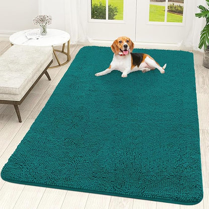 OLANLY Dog Door Mat for Muddy Paws 70x46, Absorbs Moisture and Dirt, Absorbent Non-Slip Washable Doormat, Quick Dry Chenille Mud Mat for Dogs, Entry Indoor Entryway Carpet for Inside Floor, Lake Blue