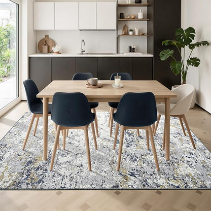 Toneed Abstract Area Rug Modern Washable Rug Soft Non Slip Rug Low Pile for Bedroom Living Room Dining Room Blue 5x7 Feet