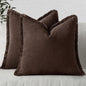 MIULEE Decorative Throw Pillow Covers Neutral Linen Fringe Throw Pillows Set of 2 Dark Brown Boho Farmhouse Cushion Covers with Tassels for Couch Sofa Bed Living Room Spring Decor 18x18 Inch