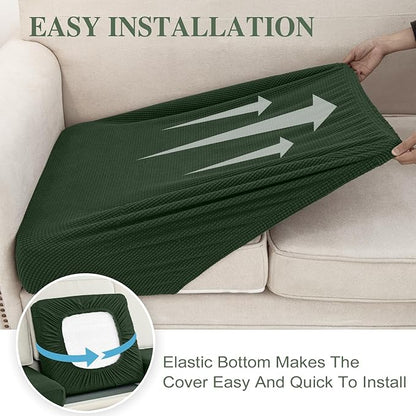 Couch Cushion Covers for Sectional Sofa L Shape Washable Separate Seat Chaise Couch Cover Stretch Sofa Slipcovers with 2 Pcs Pillowcases(2 Seater + 1 Chaise, Green)
