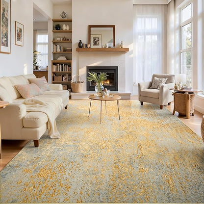 Ompaa Living Room Rug 6x9 Area Rug Washable Boho Carpet Non Slip Abstract Vintage Indoor Large Rugs for Bedroom, Classroom, College Dorm, Farmhouse, Dining Room, Kids Playroom (Orange, Silver & Gray)