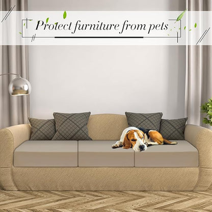 Newwiee Set of 4 Stretch Patio Cushion Covers Sofa Couch Seat Chair Slipcovers Cushion Cover Replacement Furniture Protector for Pets Washable(Sand,Seat Cover,Solid)
