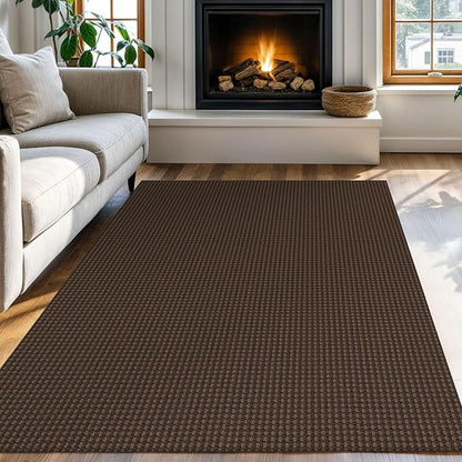 KOZYFLY Washable Area Rug 4x6 ft Non Slip Rubber Backed Living Room Rugs Braided Woven Cotton Kitchen Rugs Indoor Entryway Rug Floor Carpet for Dining Living Room Bedroom, Reddish Brown/Coffee