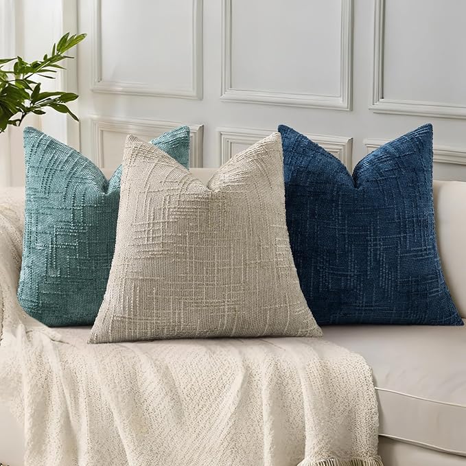 decorUhome Summer Teal Chenille Throw Pillow Covers 20x20 Set of 2 Textured Soft Cozy Slubby Couch Pillow Covers Modern Farmhouse Boho Decorative Pillow Cases for Bed Sofa Living Room