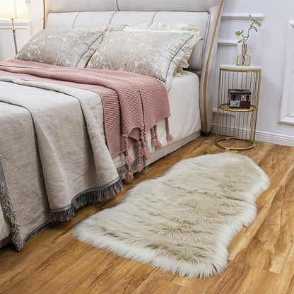 EasyJoy Ultra Soft Fluffy Shaggy Area Rug Faux Fur Rug Chair Cover Seat Pad Fuzzy Area Rug for Bedroom Floor Sofa Living Room (2 x 4 ft Sheepskin, Beige)