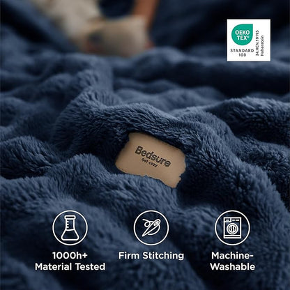 Bedsure 3D Fleece Bubble Blanket - GentleSoft Blue Queen Blanket for Bed Sofa Room Decor - Luxury Soft Cozy Gifts for Kids Girls, Lightweight, All Seasons, Navy Blue, 90"×90"