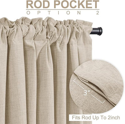 100% Blackout Shield Linen Blackout Curtains for Bedroom 96 Inches Long, Back Tab/Rod Pocket Living Room Drapes, Thermal Insulated Blackout Curtains 2 Panels Set, 50" W x 96" L, Oatmeal