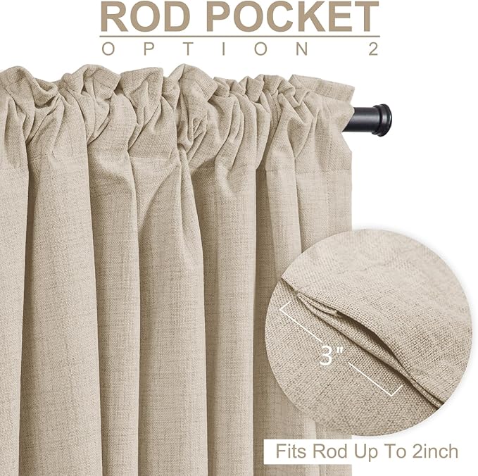 100% Blackout Shield Linen Blackout Curtains for Bedroom 102 Inches Long, Back Tab/Rod Pocket Living Room Drapes, Thermal Insulated Blackout Curtains 2 Panels Set, 50" W x 102" L, Oatmeal