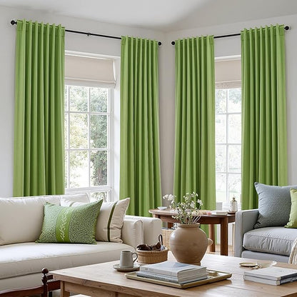 Guken 100% Blackout Curtains 90 Inch Length 2 Panels Set for Living Room Bedroom Back Tab Thermal Insulated Black Out Linen Drapes Room Darkening Lime Green,52x90
