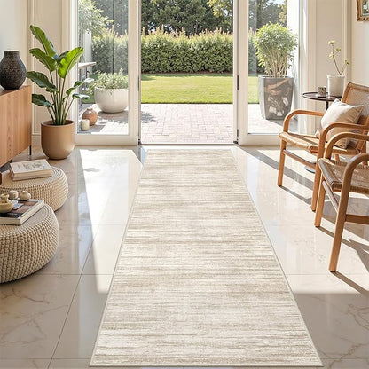 2x8 Runner Rug, Washable Runners for Hallways wirh Rubber Backing, Stain Resistant Kitchen Rug, Soft Thin Carpet Runner for Entrance, Bedroom, Living Room Indoor(2'x8', Brown/Beige)