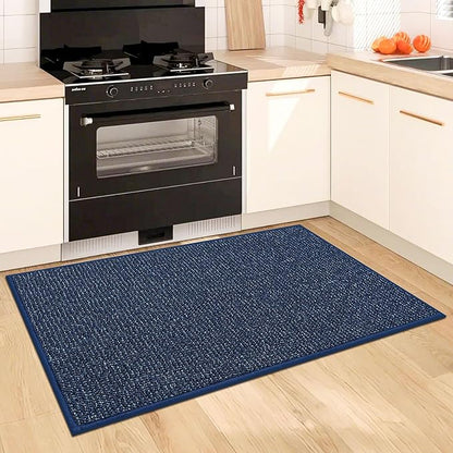 BEQHAUSE Kitchen Rugs and Mats 2PCS, Non-Slip Kitchen Mats for Floor, Absorbent and Stain Resistant Kitchen Runner, Machine Washable Rugs for Kitchen, Laundry & Sink, 24"x36"+24"x60", Blue