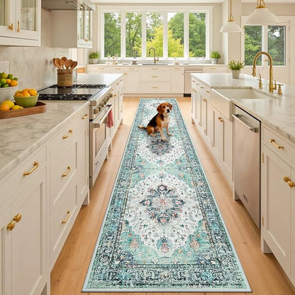 Area Rugs 2'x10' Runner Rug Non Slip Washable for Kitchen Hallway Bedroom Beside Laundry Room Bathroom Rug, Floor Carpet, Green Navy Blue White Red Teal Colorful