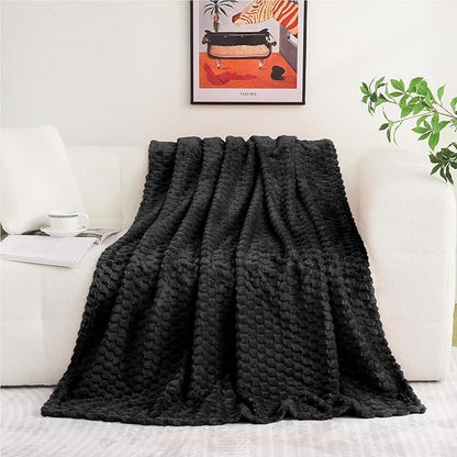 Puncuntex Black Throw Blanket 60"×80" inches Fuzzy 3D Jacquard Decorative Flannel Fleece Super Soft Plush Cozy Blanket for Couch Sofa Chair Lightweight