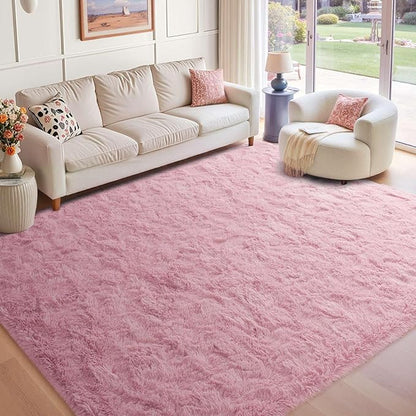 8x10 Ft Extra Large Pink Rugs for Living Room Girls, Shag Fluffy Area Rug for Bedroom, Ultra Soft Furry Rug Indoor Carpet for Kids Room Nursery Home Decor