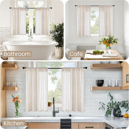 BGment Oatmeal Linen Curtains 40 Inch Length for Kitchen Cafe Window - Half Window Drapes Semi Sheer with Rod Pocket Light Filtering for Bathroom Lightweight, 2 Panels Set, 30 X 40 Inch