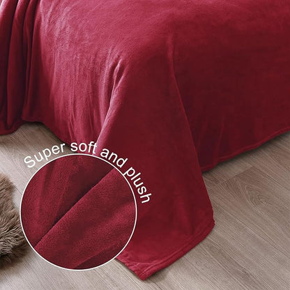 Exclusivo Mezcla Fleece Throw XL Blanket for Couch, Sofa, Super Soft and Warm Deep Red Blankets, All Season, Cozy, Plush, Lightweight, 50x70 Inches