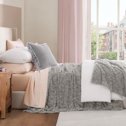 UGG Adalee Faux Fur Full/Queen Blanket, Double-Sided Fluffy Blanket, Cozy Oversized Throw for Couch, Washable Bedding for Full or Queen Bed, Luxury Home Decor, 90" x 90", Seal Grey
